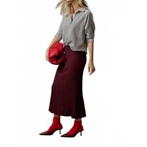 NEW LILLA P straight rib skirt in dark cherry